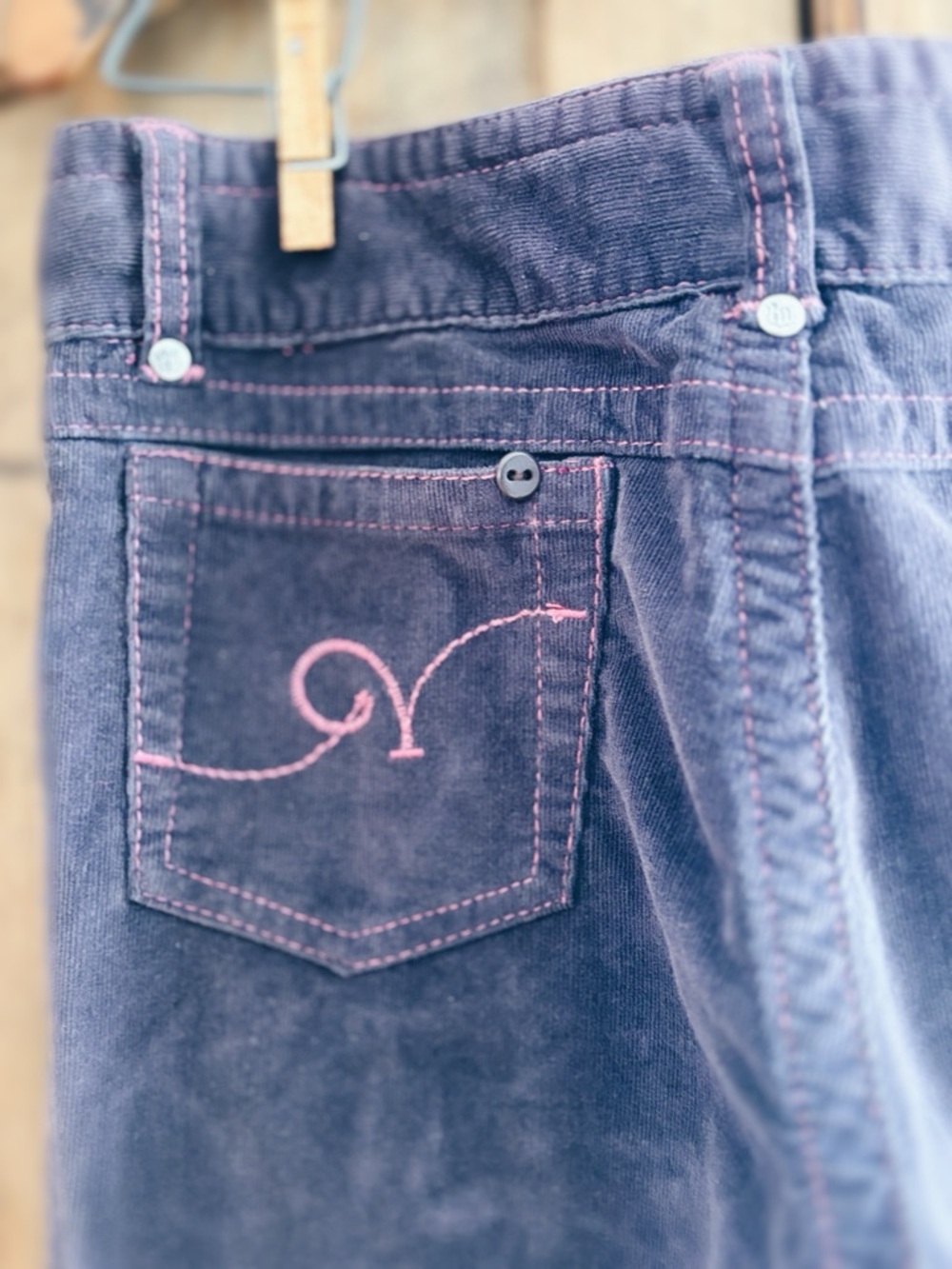 OOAK Artisan Repurposed Rocawear Plum Corduroy Flare Pants Vintage Buttons - Picture 8 of 13